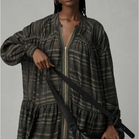 NWT Anthropologie Long-Sleeve Zip-Front Mini Dress XS/Oversized - Picture 2 of 10